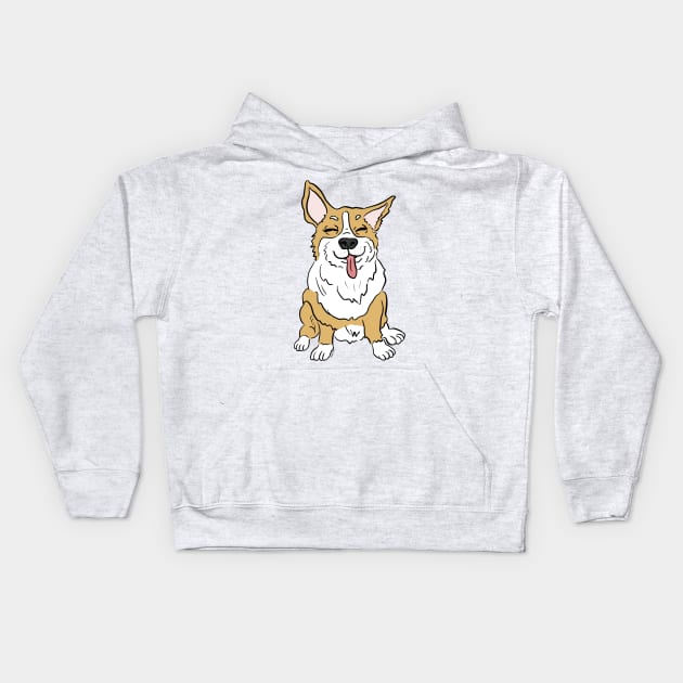 Corgi smiling Kids Hoodie by doodletokki